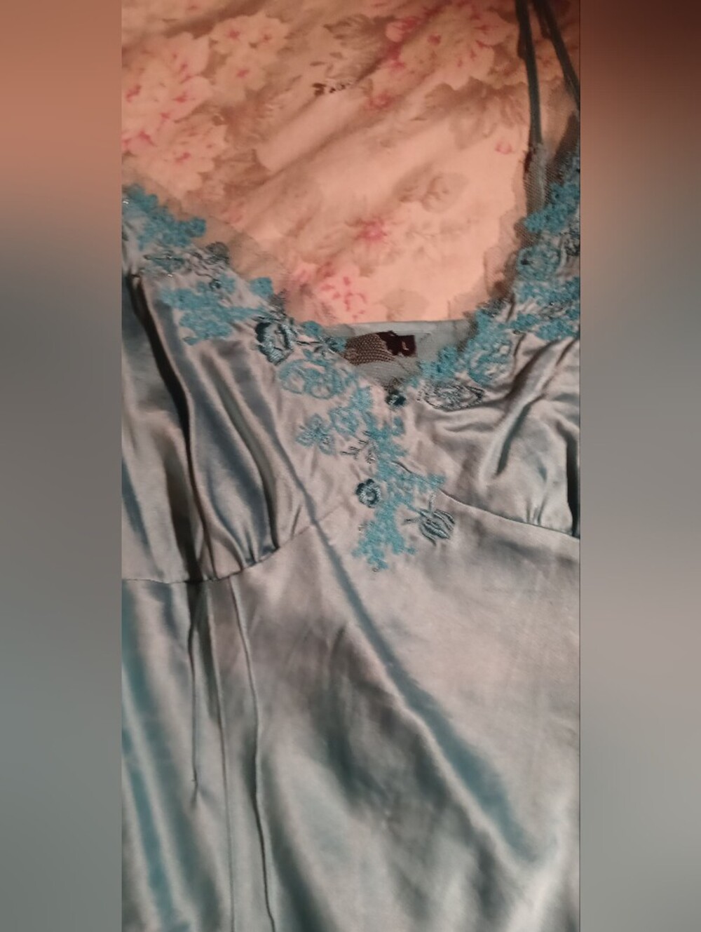 Arden B Embroidered Teal Lace Appliqué Top